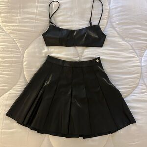 Black vegan leather Skirt and bralette